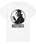 Illustration av Greve Orlok från Nosferatu tryckt på vit t-shirt