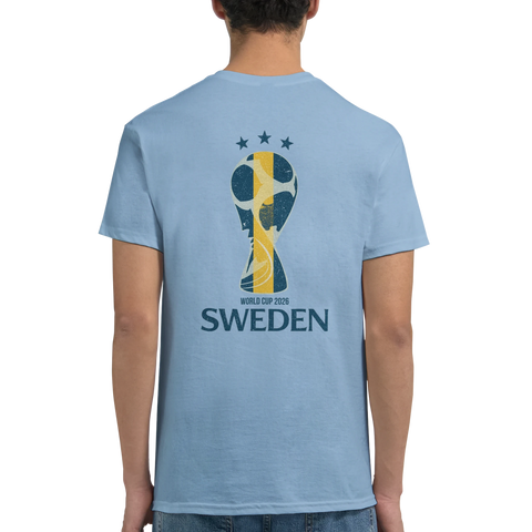 World Cup 2026 Sweden design med vintage-känsla på ljusblå t-shirt