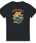 Team Shirty Track & Chill-grafik i grafisk stil. Detaljerat tryck.