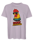 Ljuslila t-shirt med grafiskt tryck av en tupp i cartoon-stil