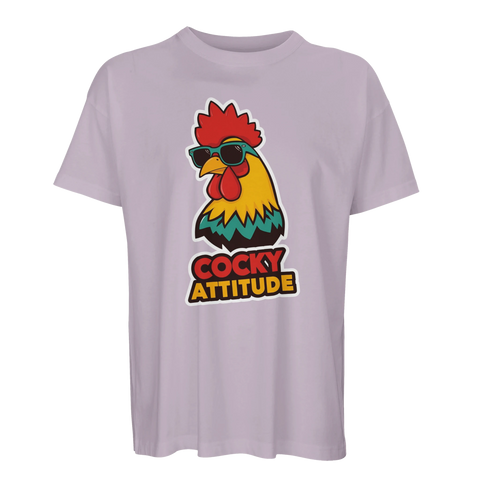 Ljuslila t-shirt med grafiskt tryck av en tupp i cartoon-stil