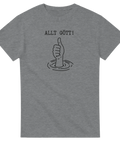 Tumme upp ur vatten med text "ALLT GÖTT!" på grå t-shirt.