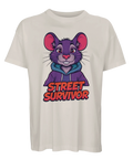 Naturvit ekologisk t-shirt med Street Survivor motiv av en urban råtta