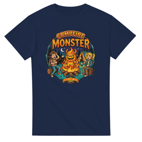 Klassisk spökhistoria som grafisk illustration på marinblå t-shirt