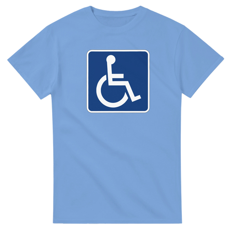 Grafiskt tryck av symbol för funktionsnedsättning på ljusblå t-shirt