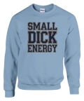 Ljusblå sweatshirt med satirisk typografi och kraftiga konturlinjer