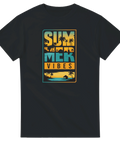 Svart t-shirt med grafiskt Summer Vibes motiv av palmer och strand
