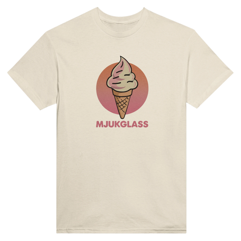 Beigefärgad t-shirt med nostalgisk grafik av en glasstrut