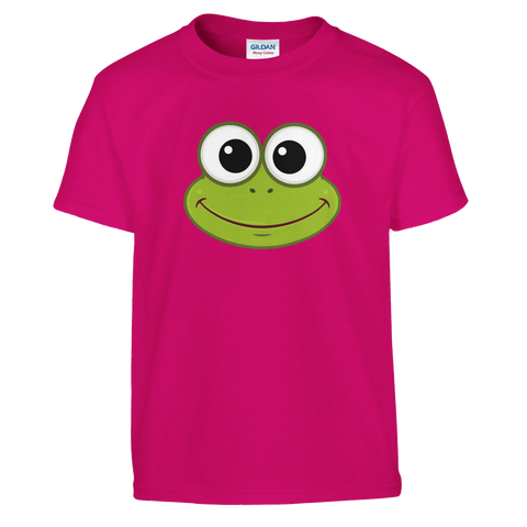 Kermit-ansikte med stora ögon och leende på fuchsia barn-t-shirt.