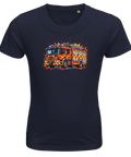 Marinblå barn-t-shirt med en brandbil och färgstänk