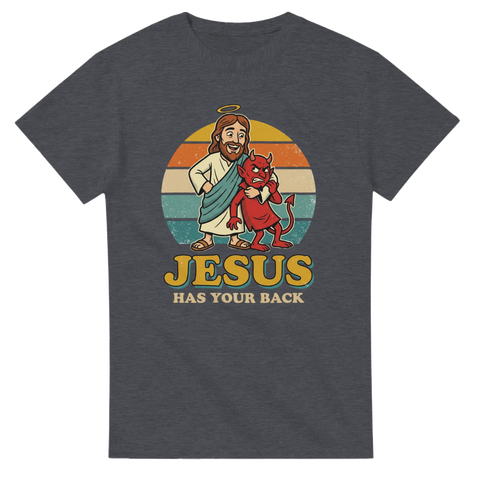 Kaxig meme-design med texten Jesus Has Your Back – rolig t-shirt