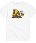 Charmigt bi-motiv med pratbubbla och honungstema – rolig illustration på t-shirt