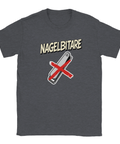 Mörkgrå t-shirt med satirisk textdesign för stolta nagelbitare