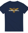 Marinblå t-shirt med humla och norskt ord surre-troll
