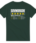 Roligt motiv med fem gula stjärnor och texten Sovmorgon på mörkgrön t-shirt