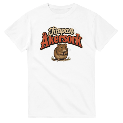 Retroinspirerat tryck med texten Jimpan Åkersork och djurmotiv – humoristisk t-shirt