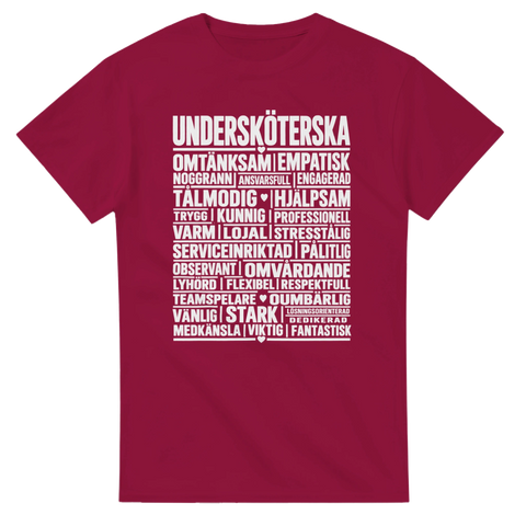 T-shirt med ordet Undersköterska och egenskaper som omtänksam, hjälpsam och lyhörd