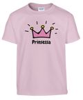 Grafiskt tryck med en lekfull krona och text – ljusrosa t-shirt barn