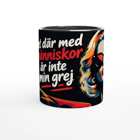 Mugg med texten Det där med människor är inte min grej och retromotiv.