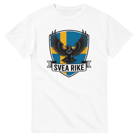 Vintagedesign med svensk vapensköld tryckt på en vit t-shirt