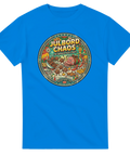 Detaljerat cirkelformat motiv med prinskorvar och julmat i strid – jul t-shirt
