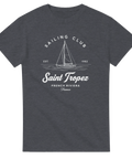 Retro segelbåt i vit linjeteckning – marin t-shirt med Saint Tropez-tryck