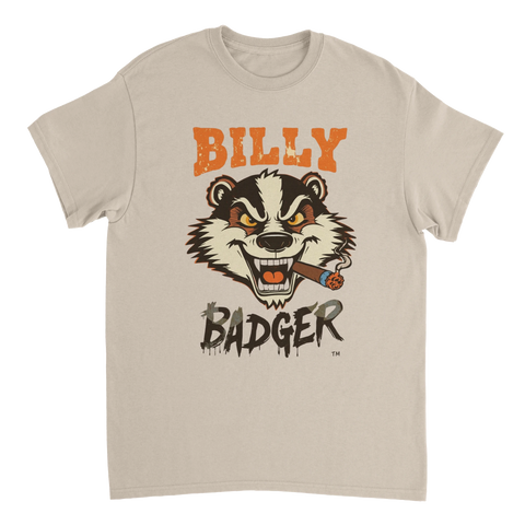 Beigefärgad t-shirt med grafiskt tryck föreställande Billy Badger