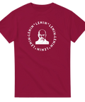 Minimalistisk illustration av Lenin i vit kontrast – mörkröd t-shirt med tryck