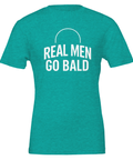 T-shirt med grafiskt motiv och text om manlig självkänsla i turkos