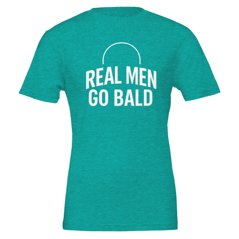 T-shirt med grafiskt motiv och text om manlig självkänsla i turkos