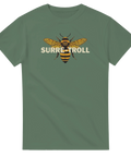 militärgrön t-shirt med humla och norskt ord surre-troll