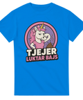 Kungsblå t-shirt med barnslig toaletthumor och färgglatt retro tryck