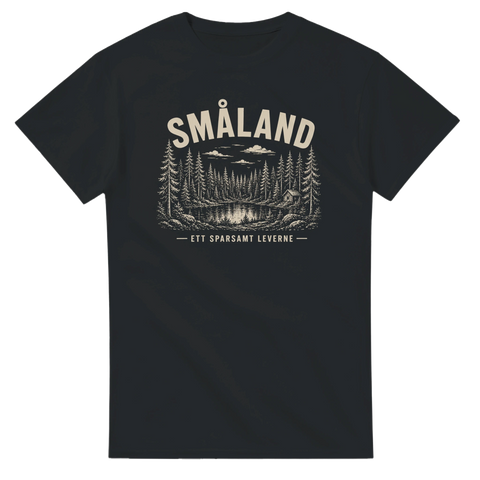 Vintage illustration av småländsk granskog och stuga – grafisk t-shirt