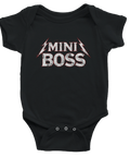 Svart baby body med rockigt Mini Boss-tryck och vita blixtar