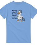 Satirisk illustration av trött turistfågel – grafisk t-shirt för semester