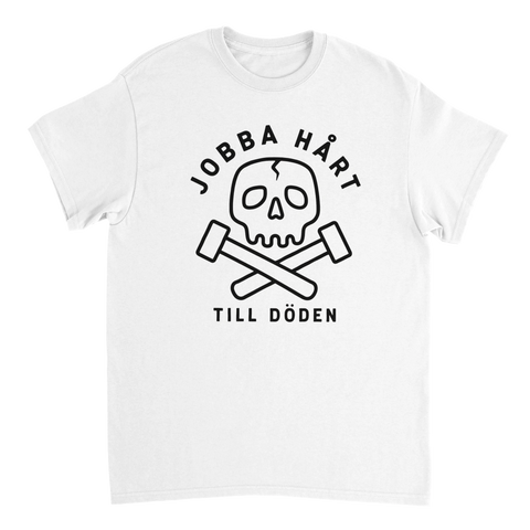 Satiriskt citat-tryck om arbetslivet med dödskalle-illustration – modern stil