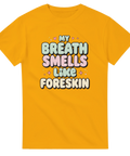 Senapsgul t-shirt med grafiskt tryck i mintgröna och rosa toner