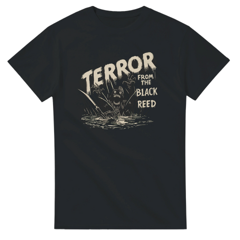 Retro skräckfilmsmotiv med träskmonster – vintage horror t-shirt design