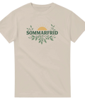 Estetiskt tryck med texten Sommarfrid och botaniska detaljer – grafisk t-shirt