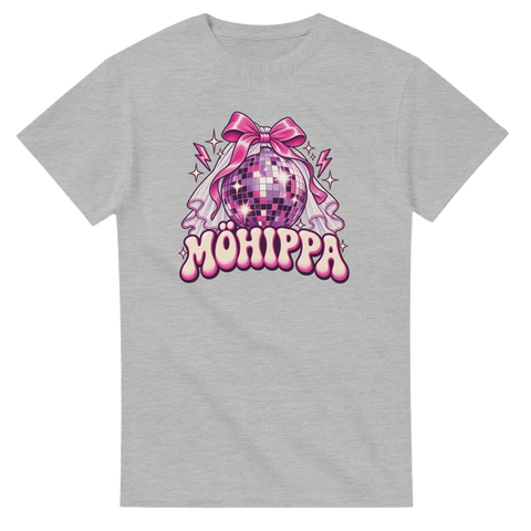 T-shirt med rosa discokula, rosett, brudslöja och texten Möhippa