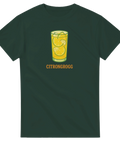 Somrig illustration av ett glas med citroner – mörkgrön t-shirt