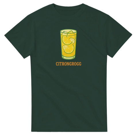 Somrig illustration av ett glas med citroner – mörkgrön t-shirt