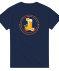 Citat-tryck om apelsinjuice i cirkelformad design – marinblå t-shirt