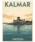 Retro travel poster av Kalmar slott i mid-century stil