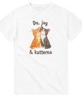 Du, jag & katterna-tryck med två gosiga katter och text på vit t-shirt.