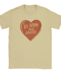 Du vann mig, grattis" text i rött hjärta på beige t-shirt, retro stil.