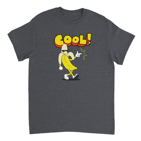 Mörkgrå t-shirt med retro illustration av en cool banan