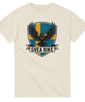 Retroinspirerad t-shirt med heraldisk sköld och korp på benvit bakgrund