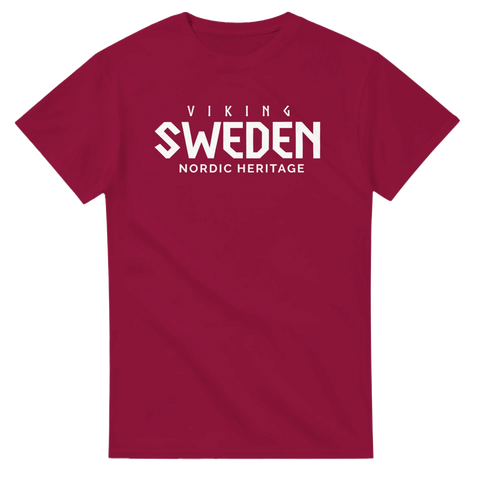 Kraftfullt tryck Viking Sweden Nordic Heritage – vinröd t-shirt för vikingar