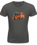 Mörkgrå barn-t-shirt med en brandbil och färgstänk